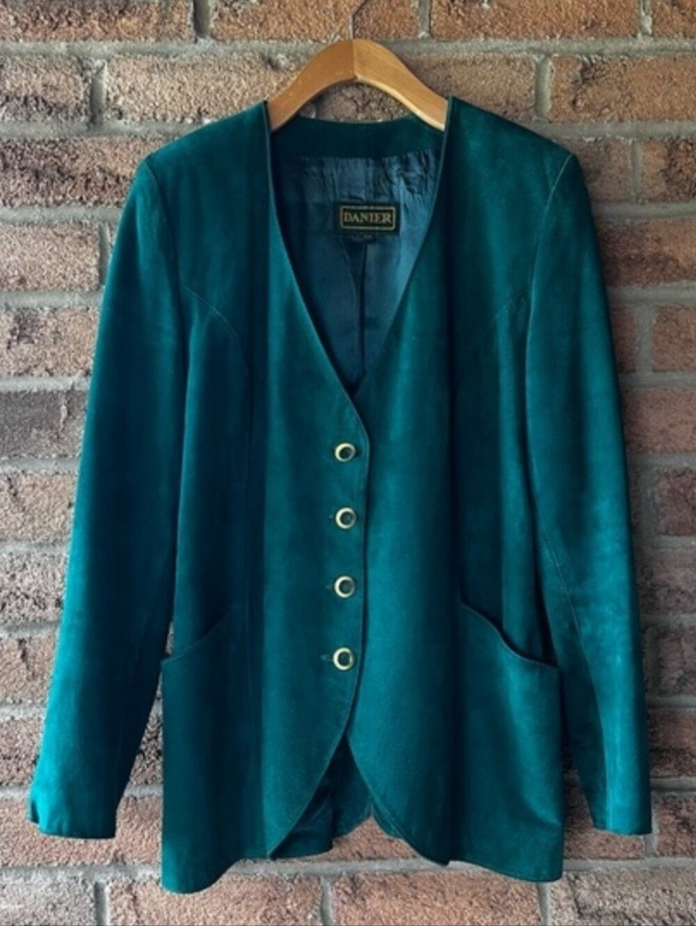 Danier Teal Suede V-Neck Button Blazer Sz.M